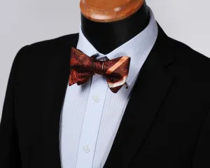 Orange Paisley Stripe Mens Silk Self tie Bow Tie with Pocket Squares Set
