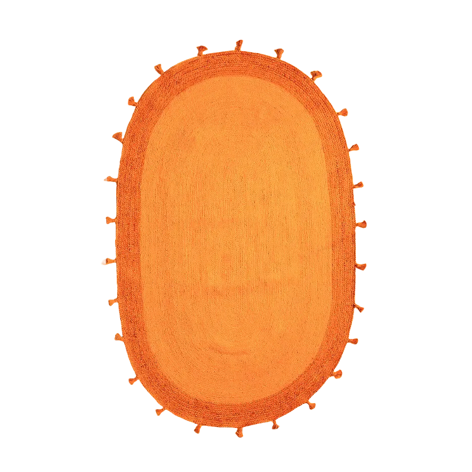 Orange Two Toned Oval Jute Rug with Tassels