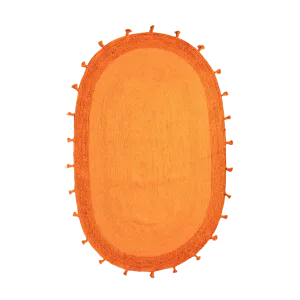 Orange Two Toned Oval Jute Rug with Tassels
