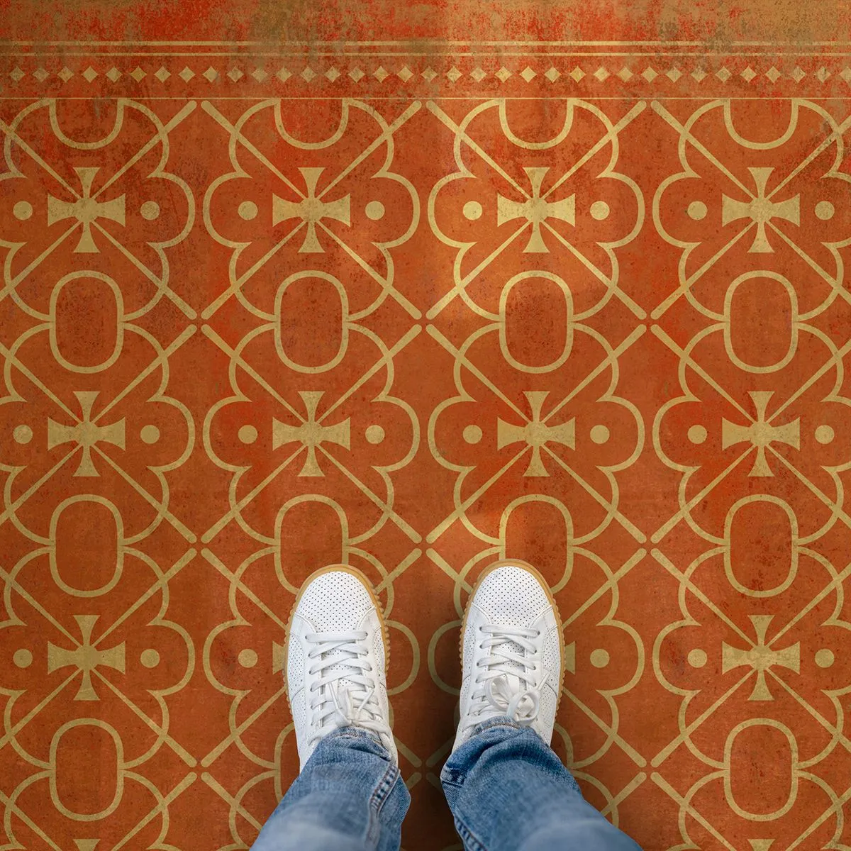 Pattern 05 "Miss Scarlet" Vinyl Floorcloth - Spicher & Co.