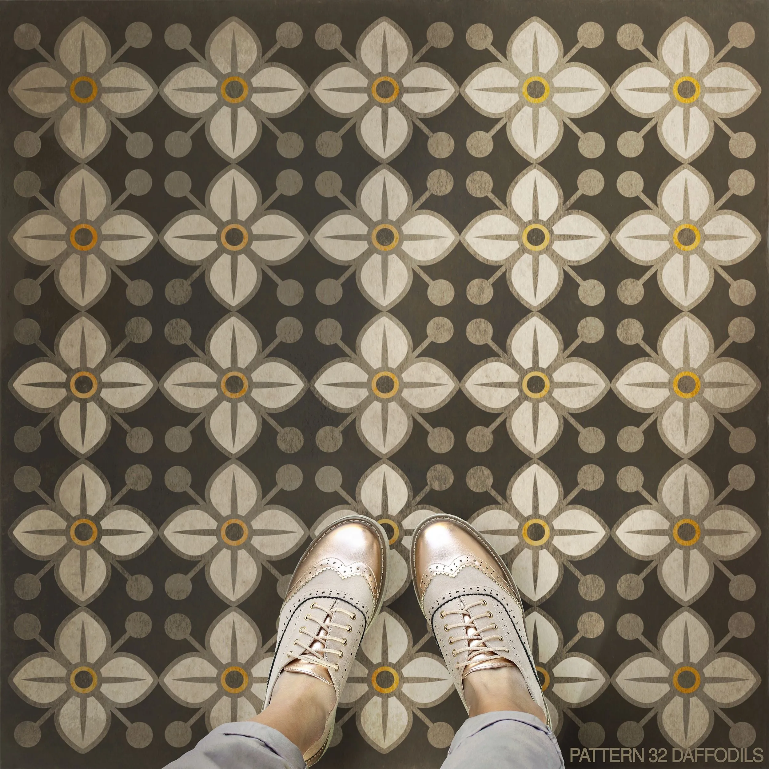 Pattern 32 "Daffodils" Vinyl Floorcloth - Spicher & Co.