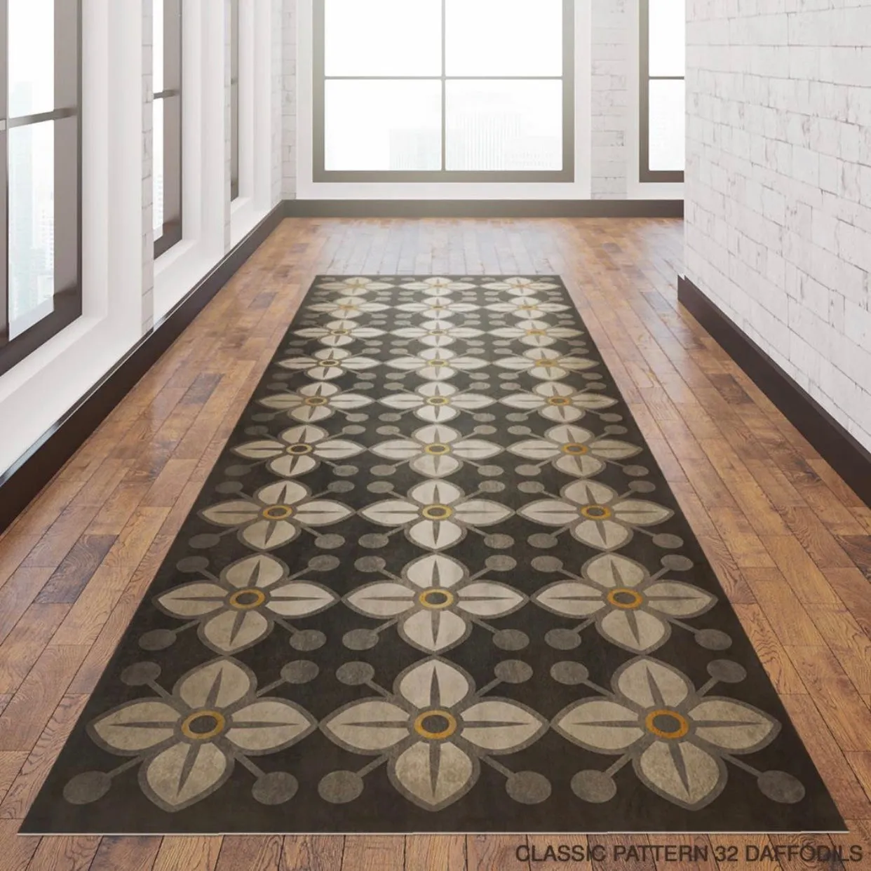 Pattern 32 "Daffodils" Vinyl Floorcloth - Spicher & Co.