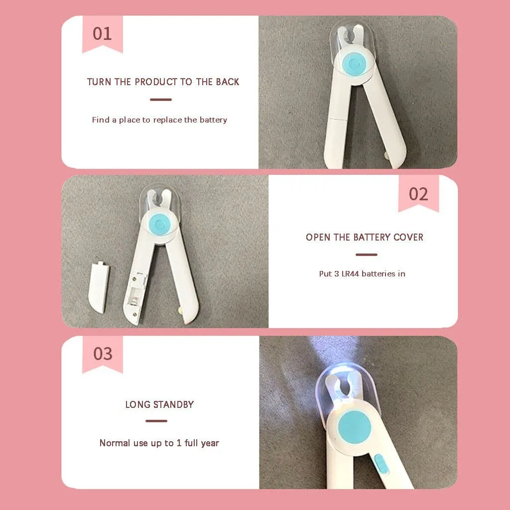 Pet Nail Clipper Dog Cat Cutter Beauty Scissors LED Lighting Puppy