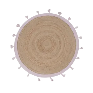 Pink and Natural Round Jute Rug with Tassels