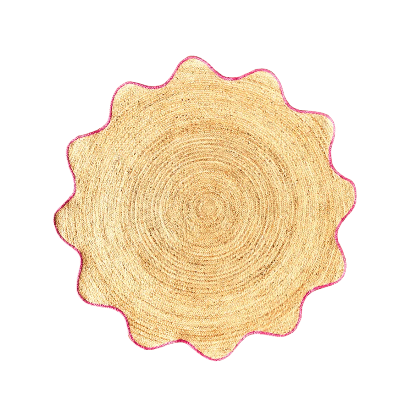 Pink Trim Natural Round Jute Rug