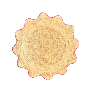 Pink Trim Natural Round Jute Rug