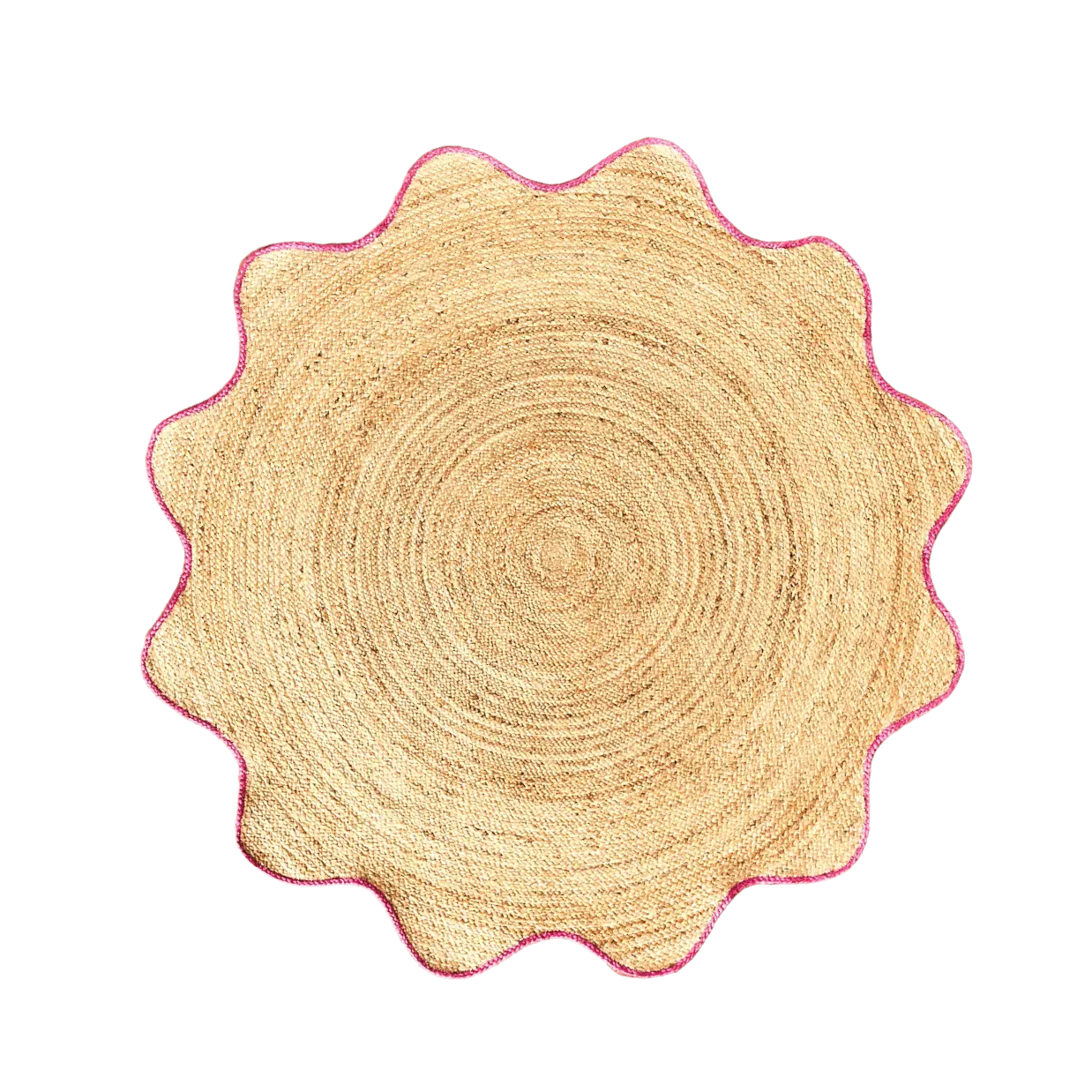 Pink Trim Natural Round Jute Rug