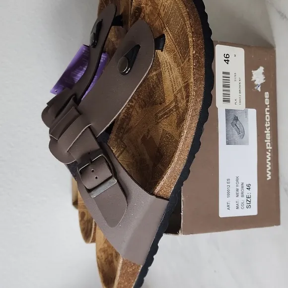Plakton Flip Flop Post Vegan Sandal Buckle Natural Cork Sz 46 Made In Spain