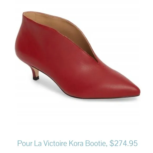 *Pour La Victoire red  leather kitten heel  9.5 40 pointy toe V-neck pump bootie