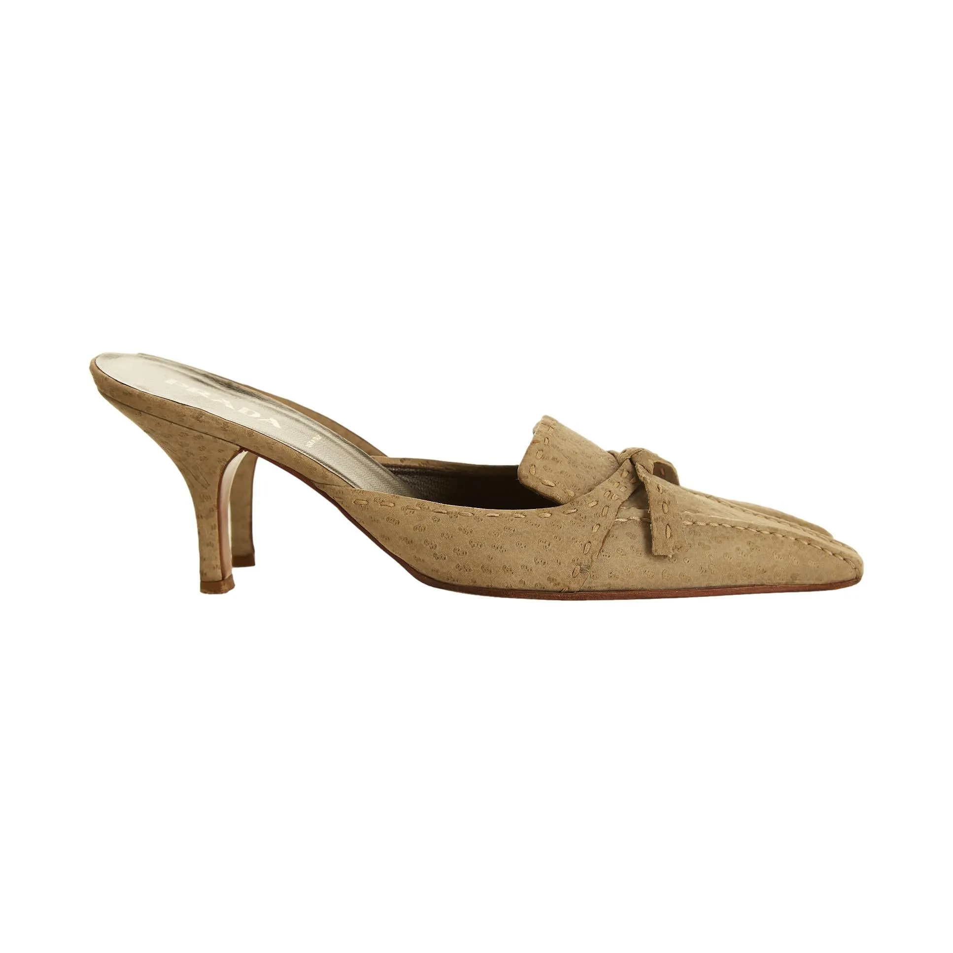 Prada Green Ostrich Kitten Heel