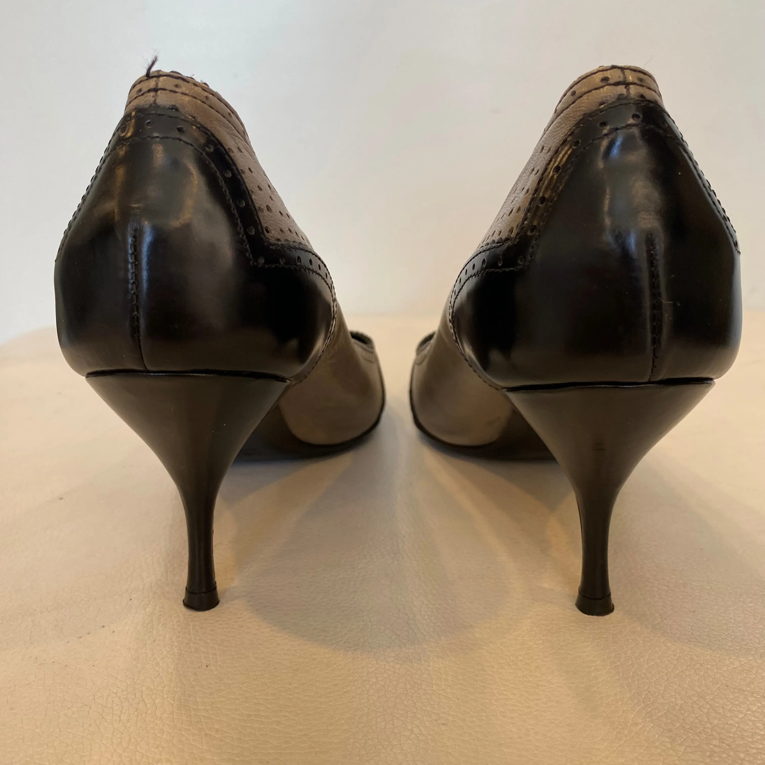 PRADA Point Toe Kitten Heel Black/Gray Size 37