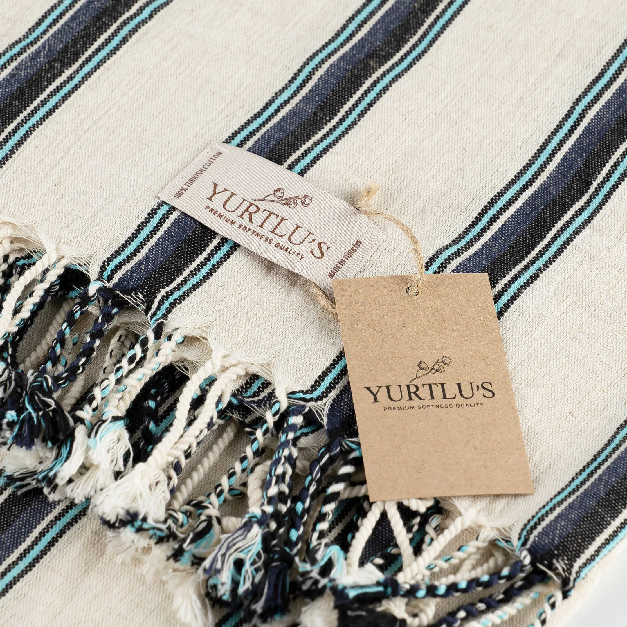 Pre-Washed 38"x72" Turkish Towel Navy/Aqua Stripe