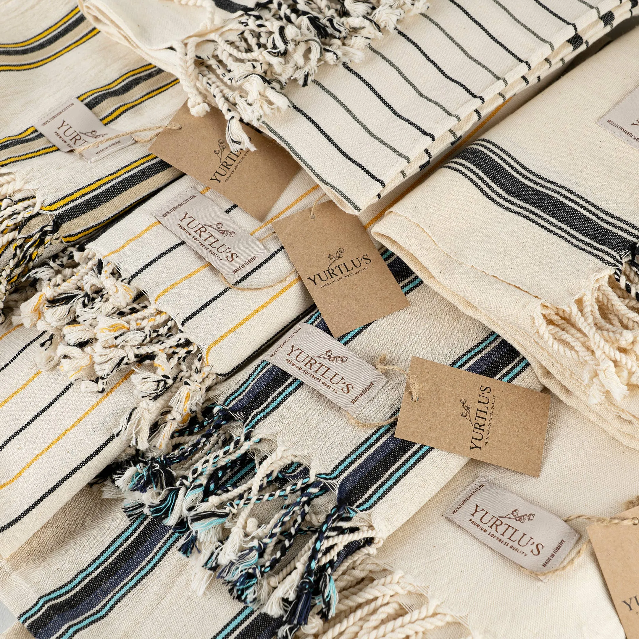 Pre-Washed 38"x72" Turkish Towel Navy/Aqua Stripe