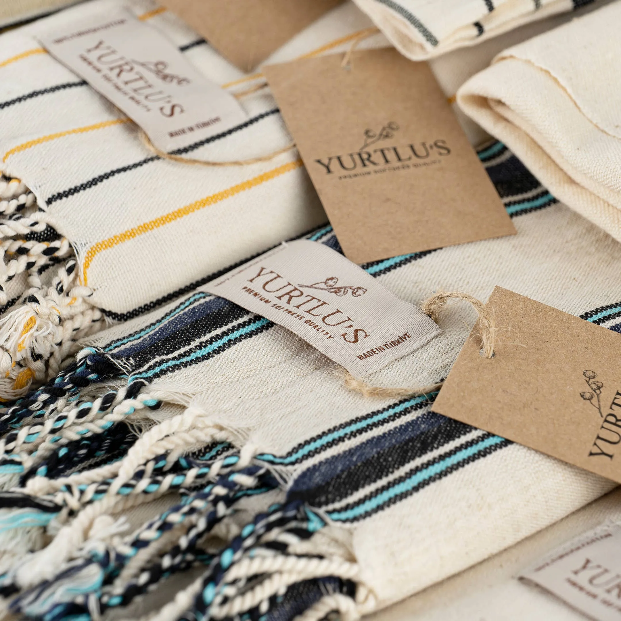 Pre-Washed 38"x72" Turkish Towel Navy/Aqua Stripe