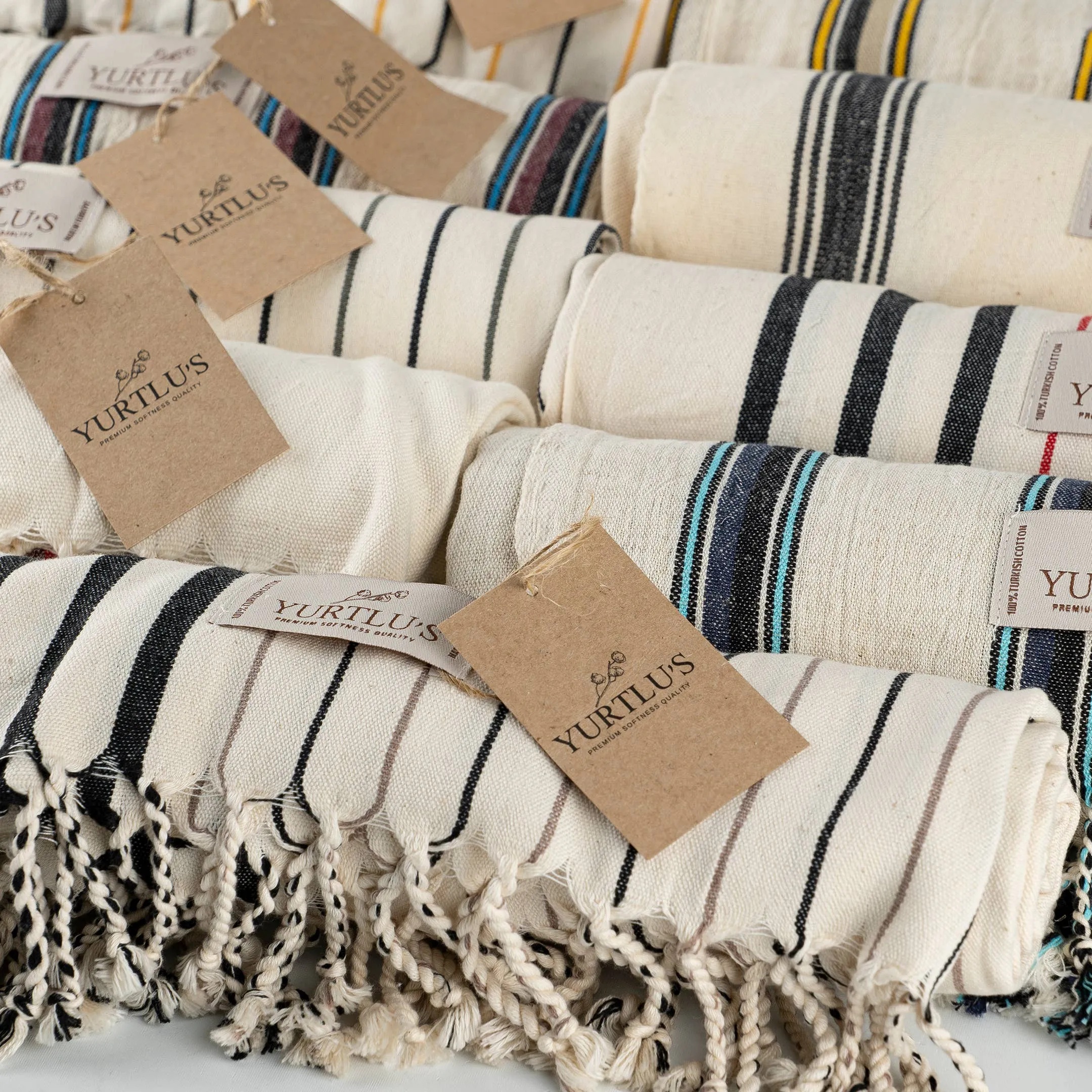 Pre-Washed 38"x72" Turkish Towel Navy/Aqua Stripe