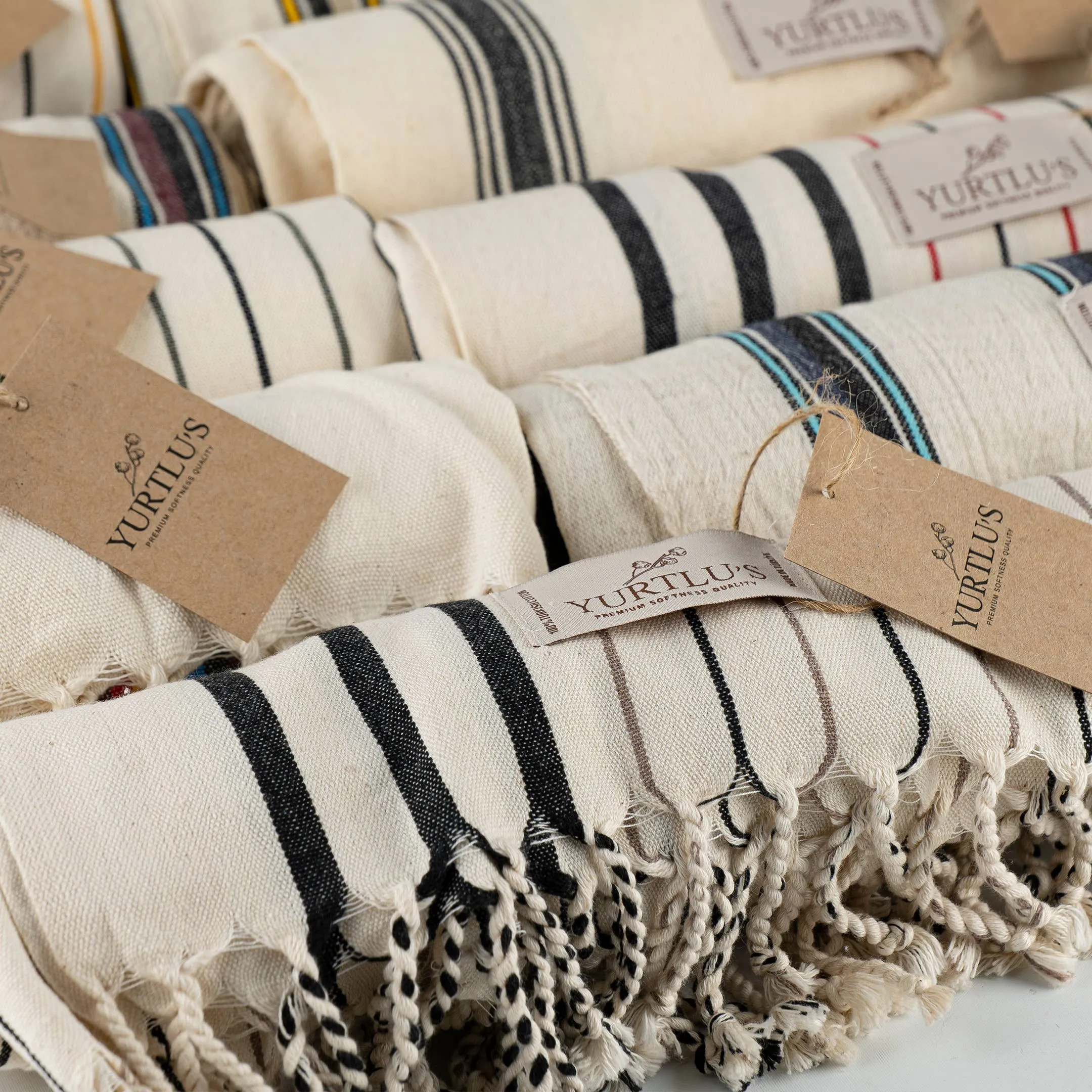 Pre-Washed 38"x72" Turkish Towel Navy/Aqua Stripe