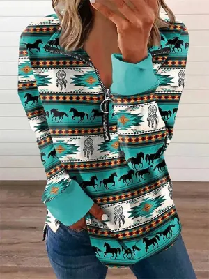 Printed Zip-Front Sweatshirt