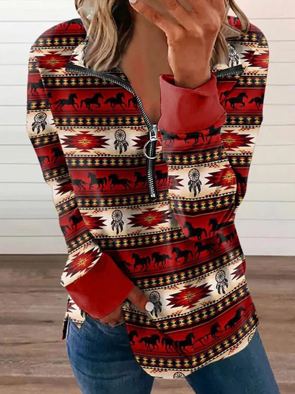 Printed Zip-Front Sweatshirt