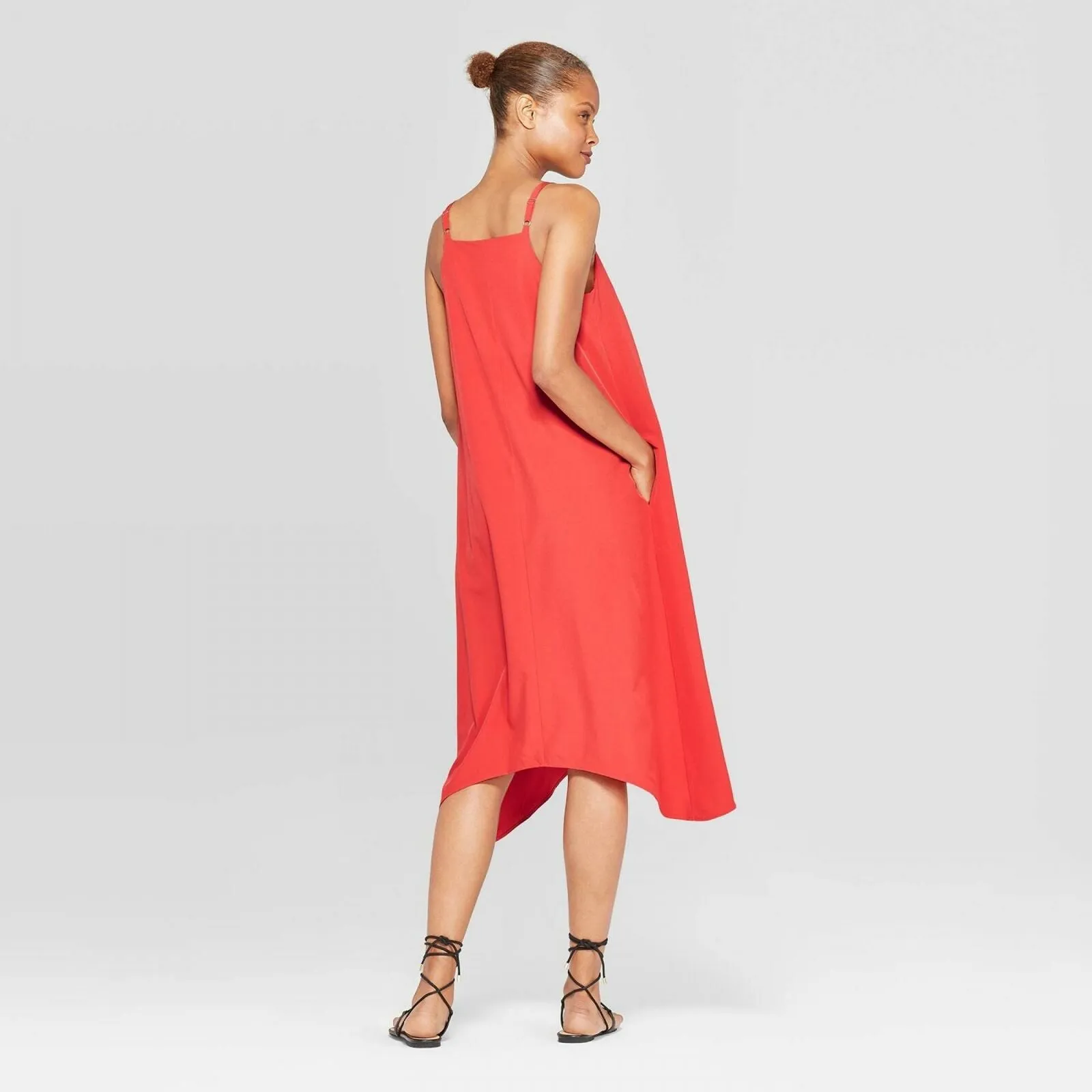Prologue Women's Sleeveless Square Neck Scarf Hem Slip Dress