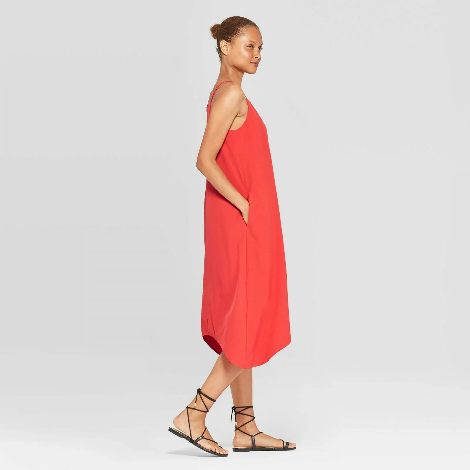 Prologue Women's Sleeveless Square Neck Scarf Hem Slip Dress