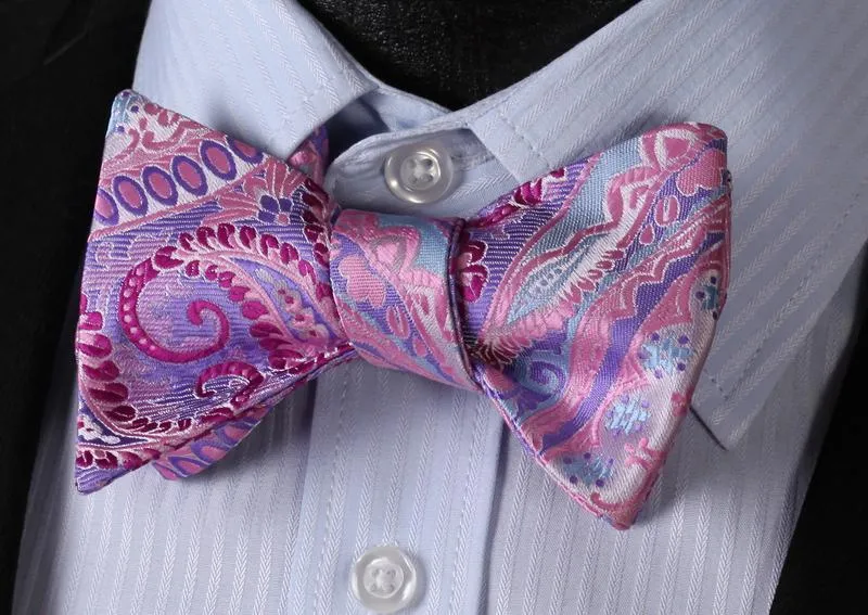 Purple Mens Silk Self tie Bow Tie with Pocket Squares Set