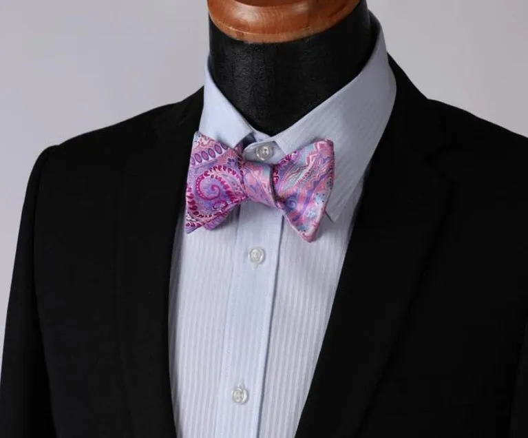Purple Mens Silk Self tie Bow Tie with Pocket Squares Set