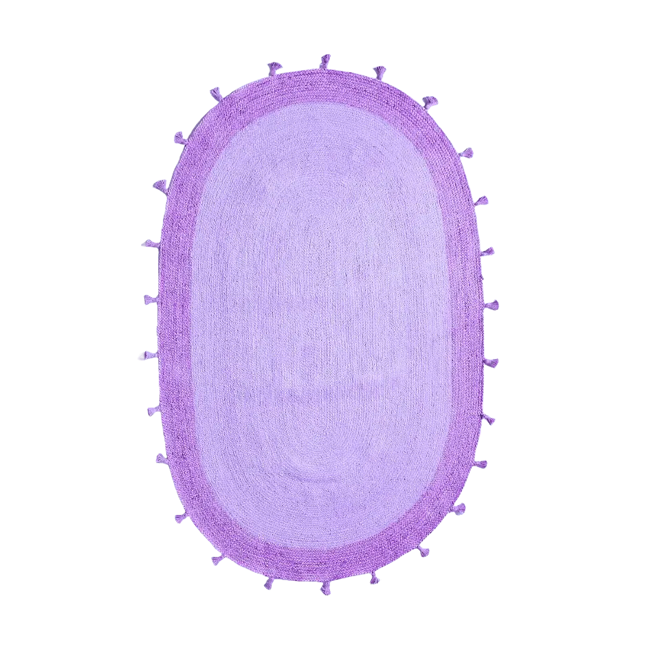 Purple Two Toned Oval Jute Rug with Tassels