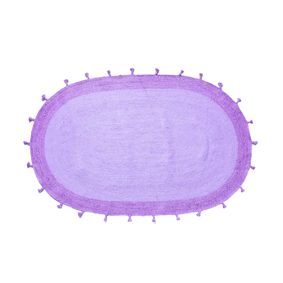 Purple Two Toned Oval Jute Rug with Tassels