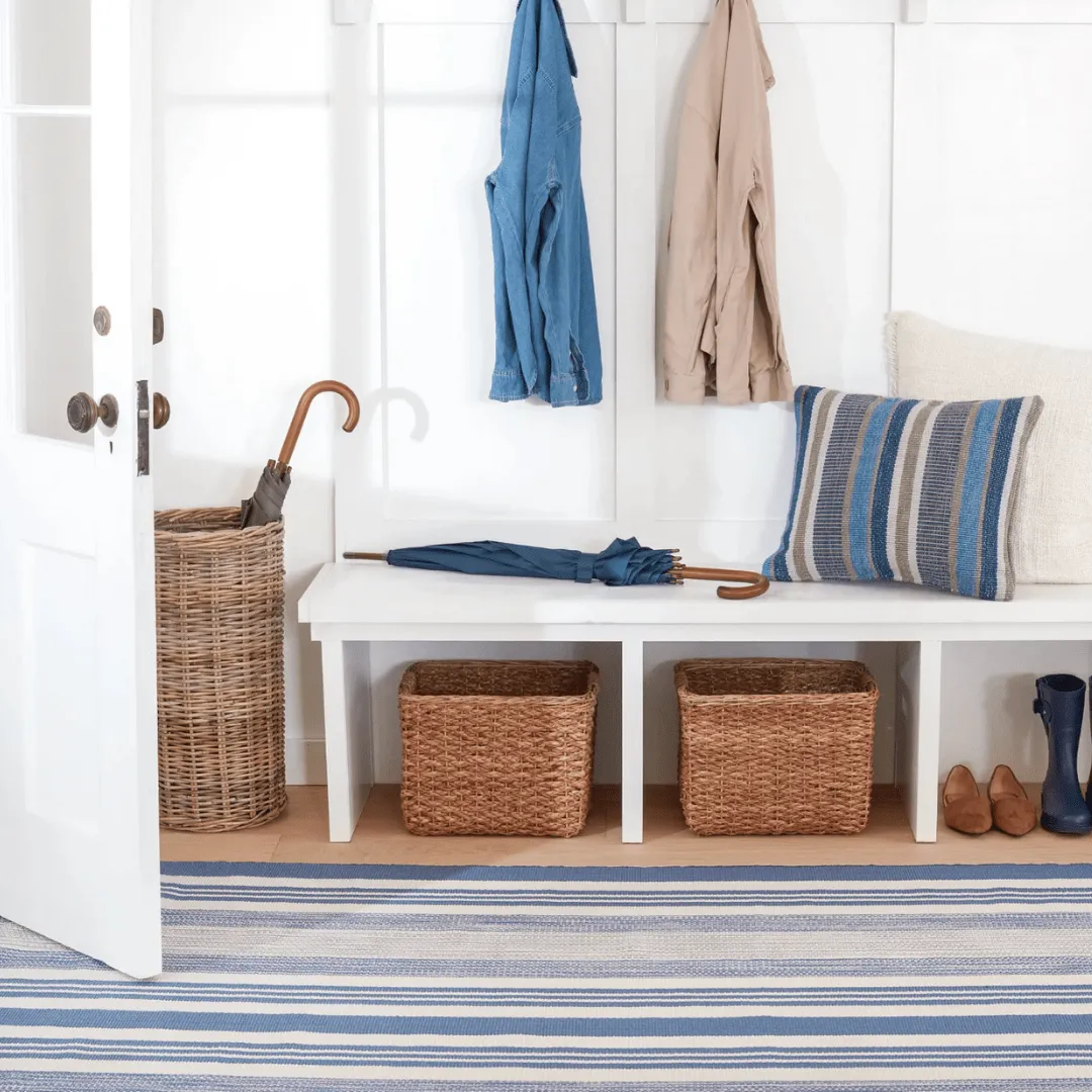Quincy Stripe Handwoven Indoor/Outdoor Rug - Denim