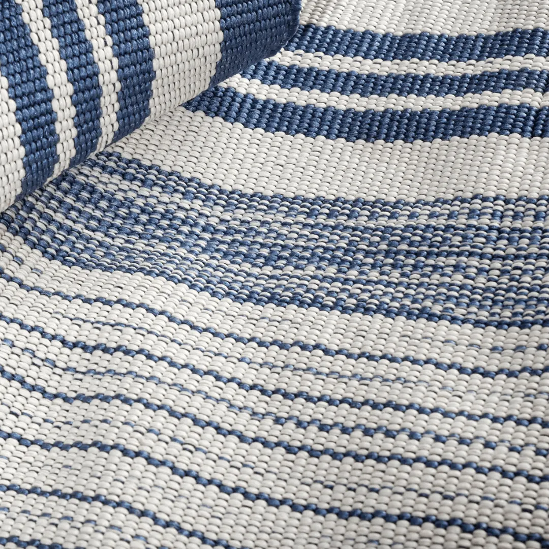Quincy Stripe Handwoven Indoor/Outdoor Rug - Denim