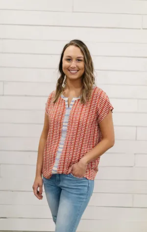 RED & BLUE SHORT SLEEVE PRINTED TOP