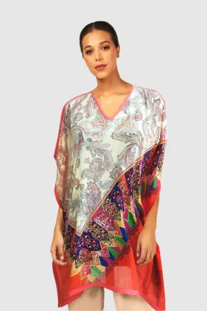 Red & White Paisely Silk Kaftan
