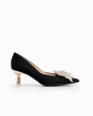 Rhinestone Bowknot Pointed Toe Kitten Heel Pumps