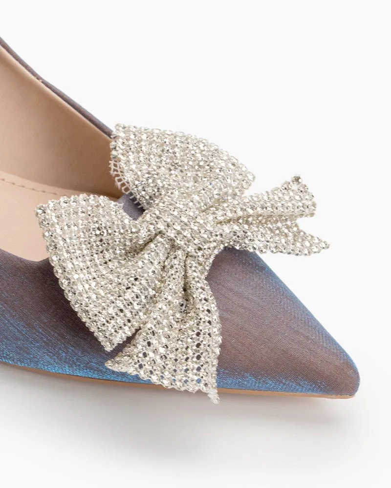 Rhinestone Bowknot Pointed Toe Kitten Heel Pumps