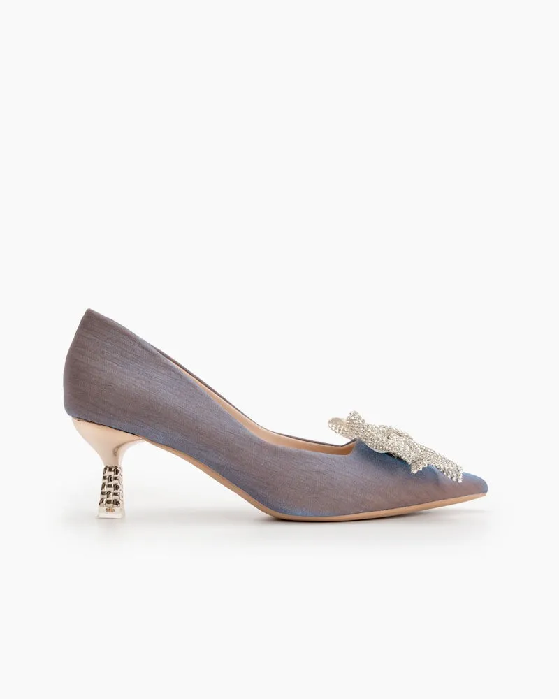 Rhinestone Bowknot Pointed Toe Kitten Heel Pumps