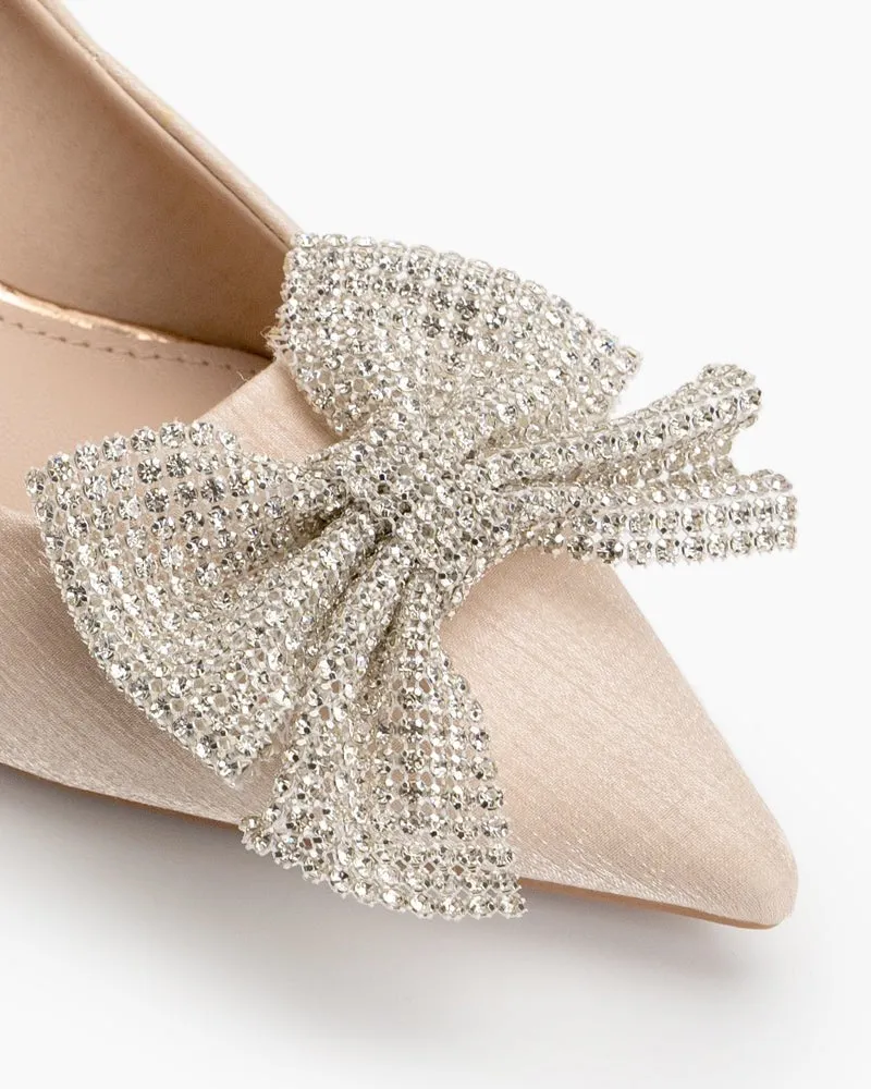 Rhinestone Bowknot Pointed Toe Kitten Heel Pumps