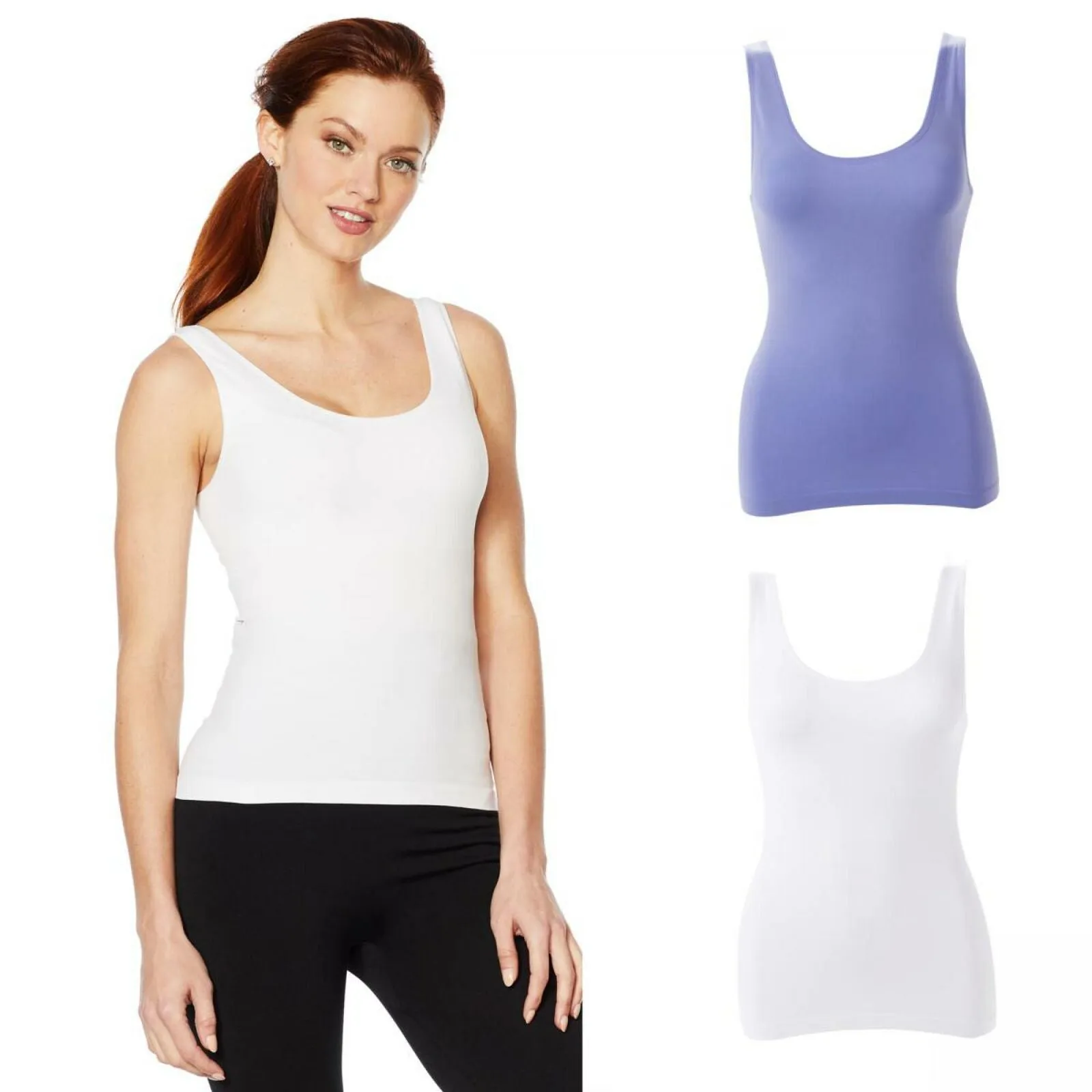 Rhonda Shear Women's Tank Tops With Shelf Bra White / Purple XL