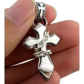 Rocker Cross Sterling Silver Pendant Necklace