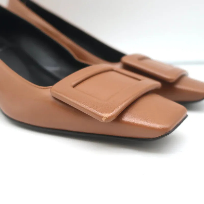 Roger Vivier Belle Vivier Kitten Heel Pumps Brown Leather Size 35.5