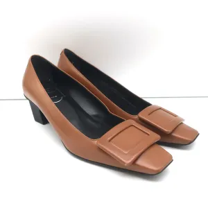 Roger Vivier Belle Vivier Kitten Heel Pumps Brown Leather Size 35.5