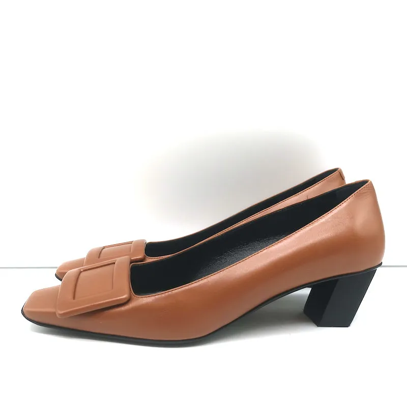 Roger Vivier Belle Vivier Kitten Heel Pumps Brown Leather Size 35.5