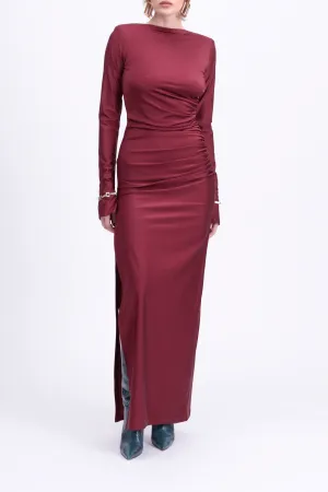 ROMANE CHAIN-EMBELLISHED RUCHED STRETCH-JERSEY MAXI DRESS