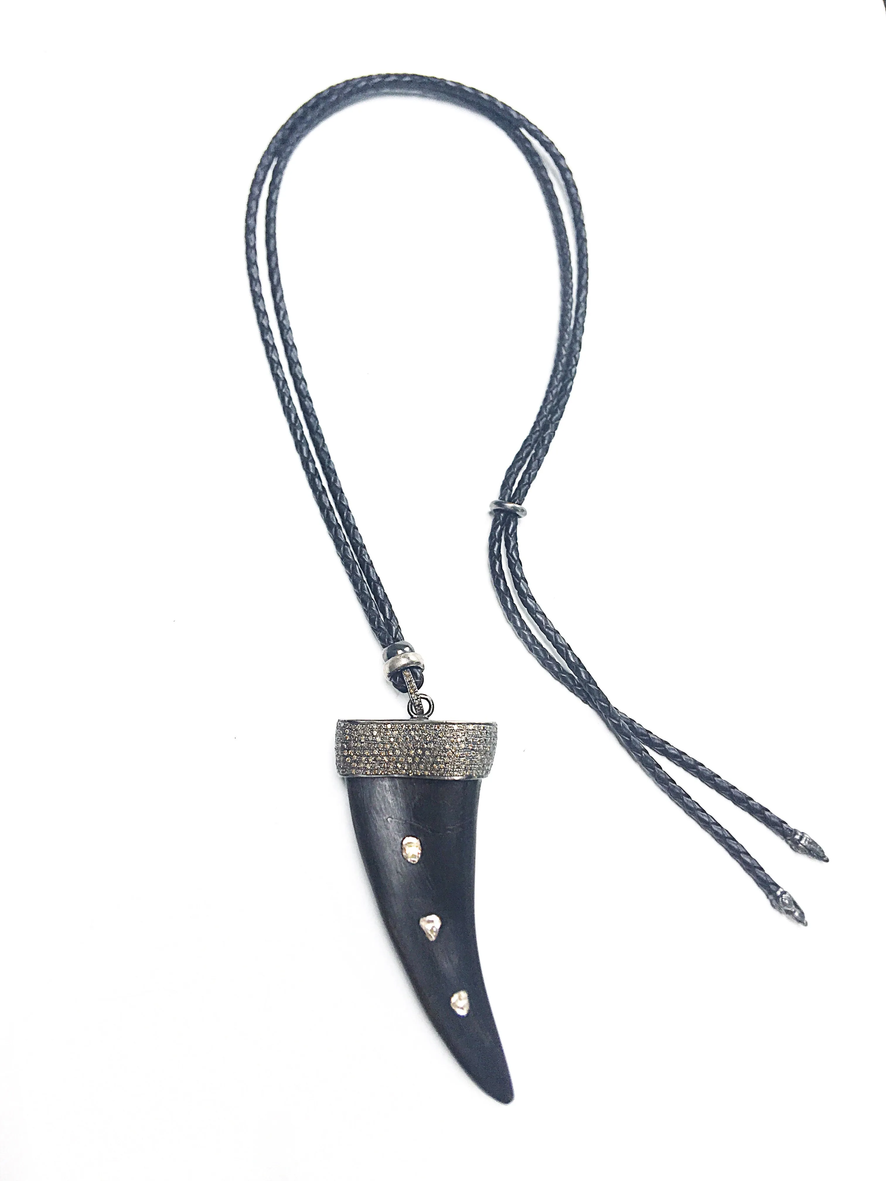 Rose Cut Diamond Horn Pendant Necklace