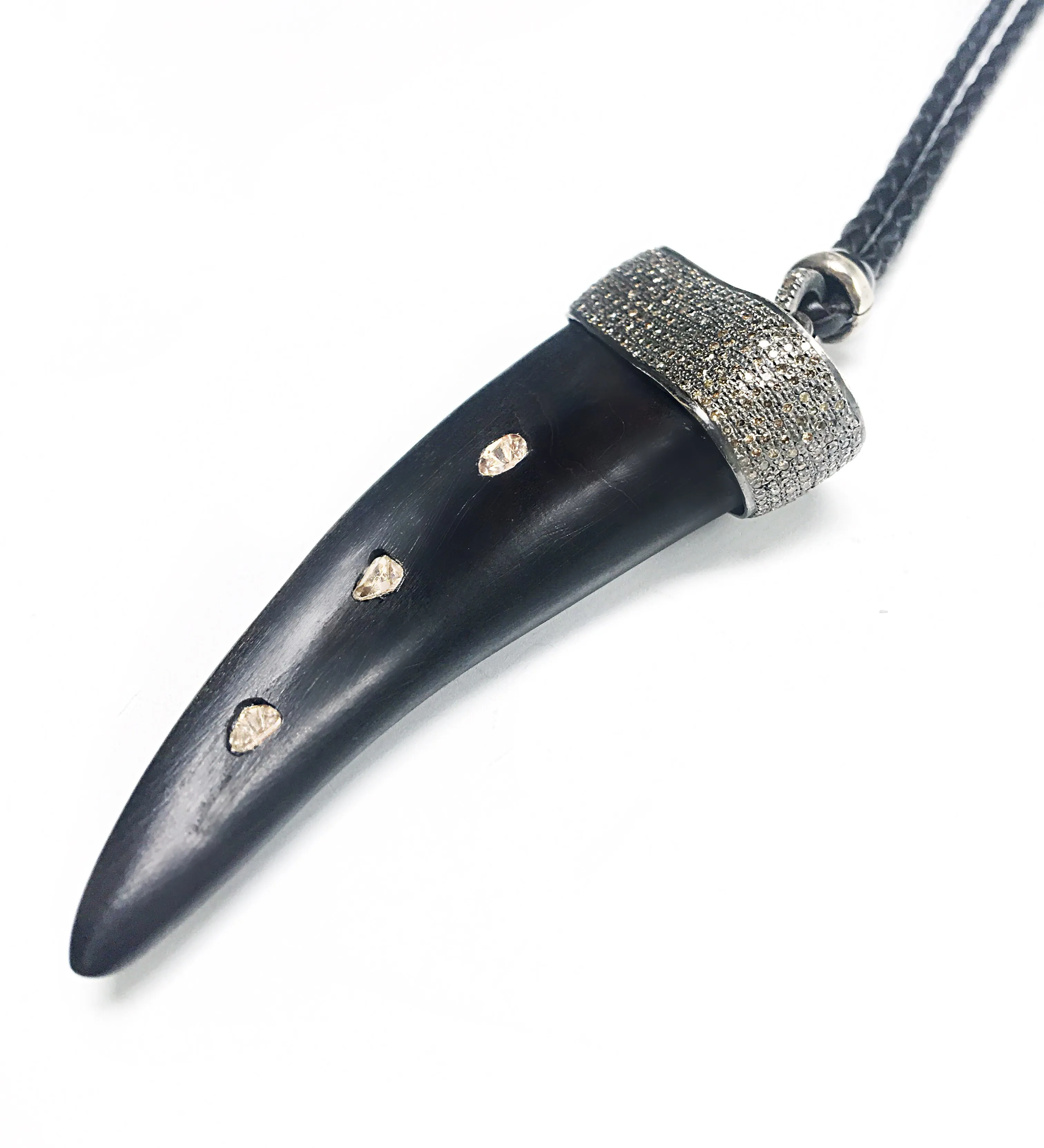 Rose Cut Diamond Horn Pendant Necklace