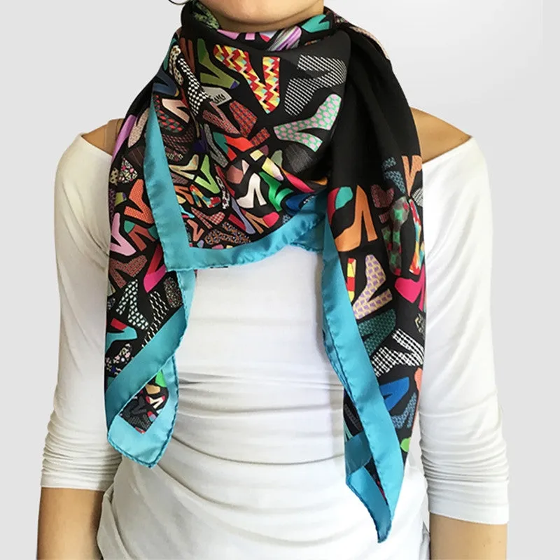 ROSSELLARAMA "PUMPS" 100% SILK TWILL SCARF (Blue or Black)