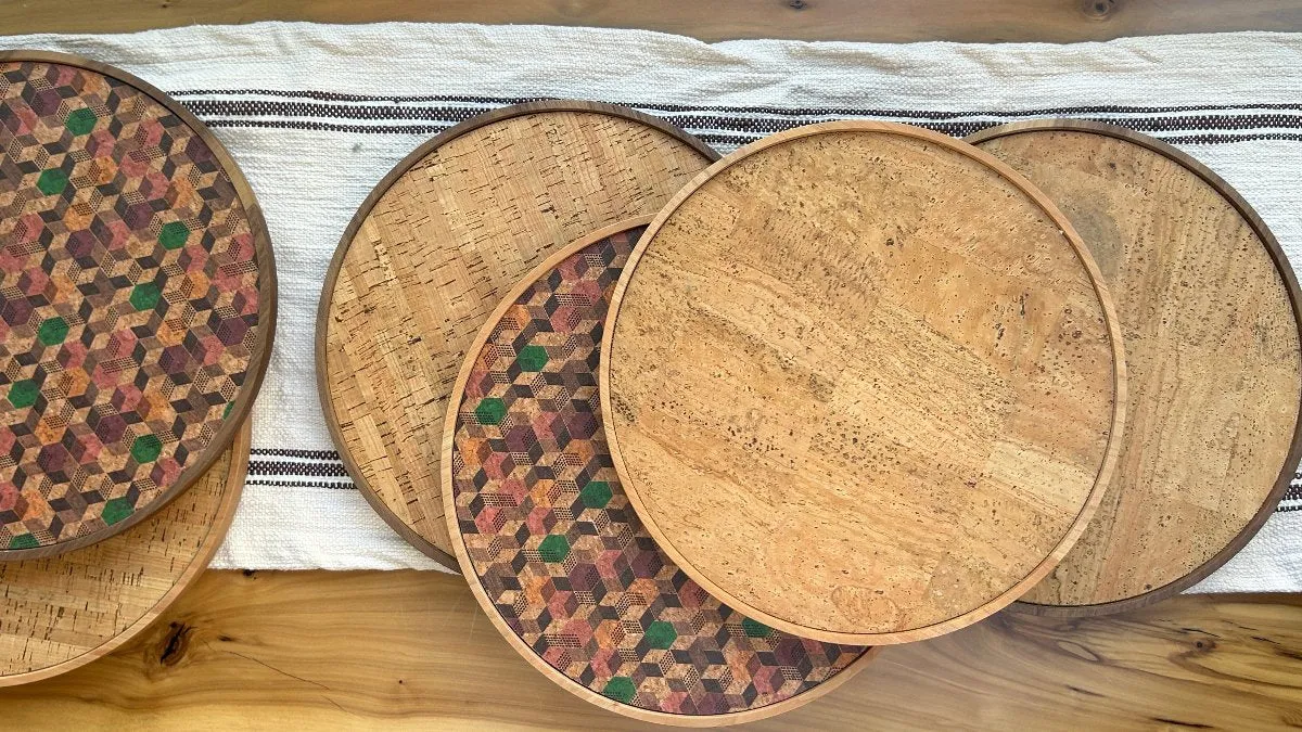 Round Wood and Cork Bar Tray | Bark Tray