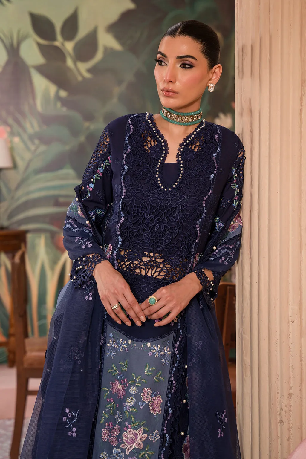 Royal Blue Shade Pakistani Salwar Kameez Net Embellished Suit