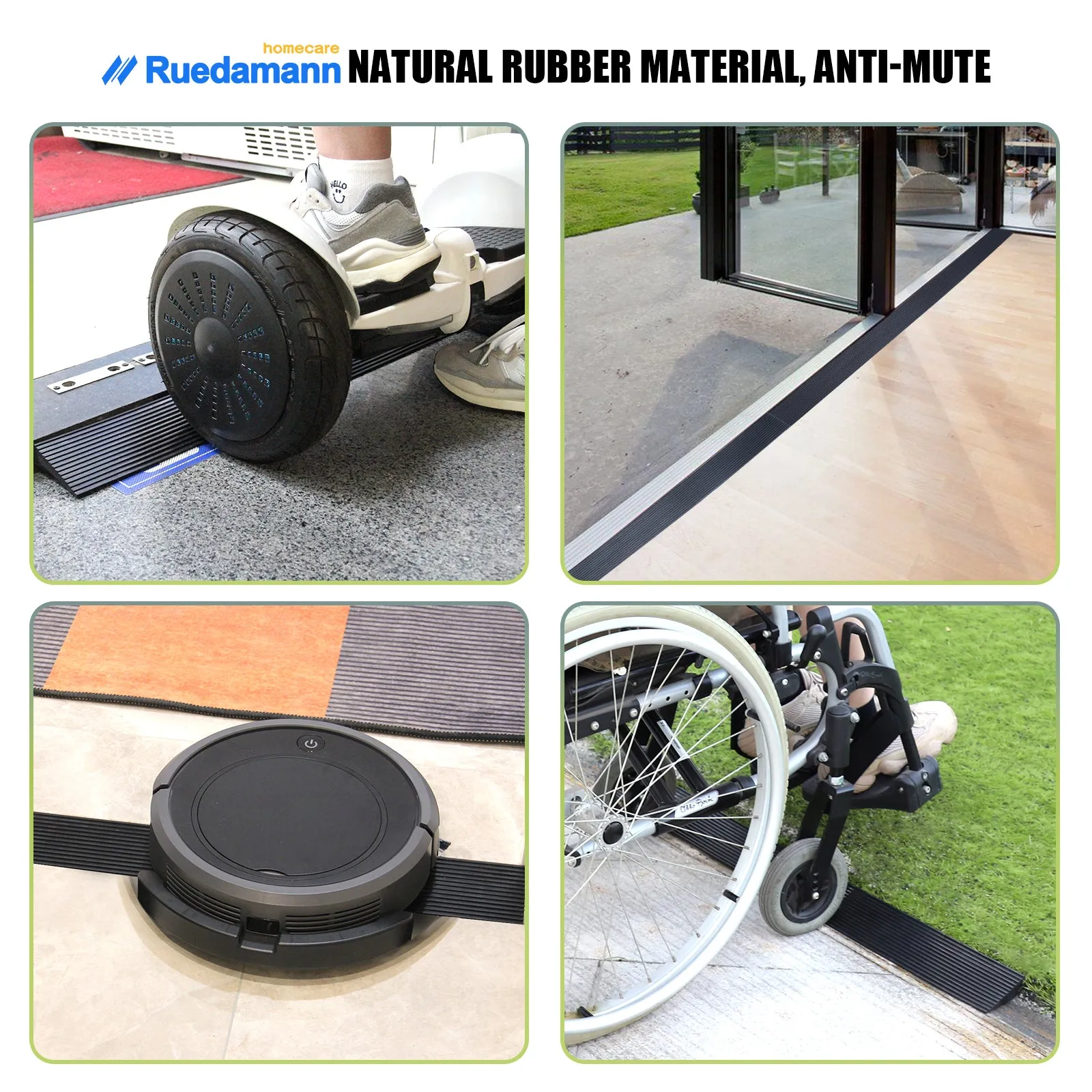Ruedamann® Solid Rubber Threshold Ramp 35.4" Wide Non-Slip Wheelchair Ramp