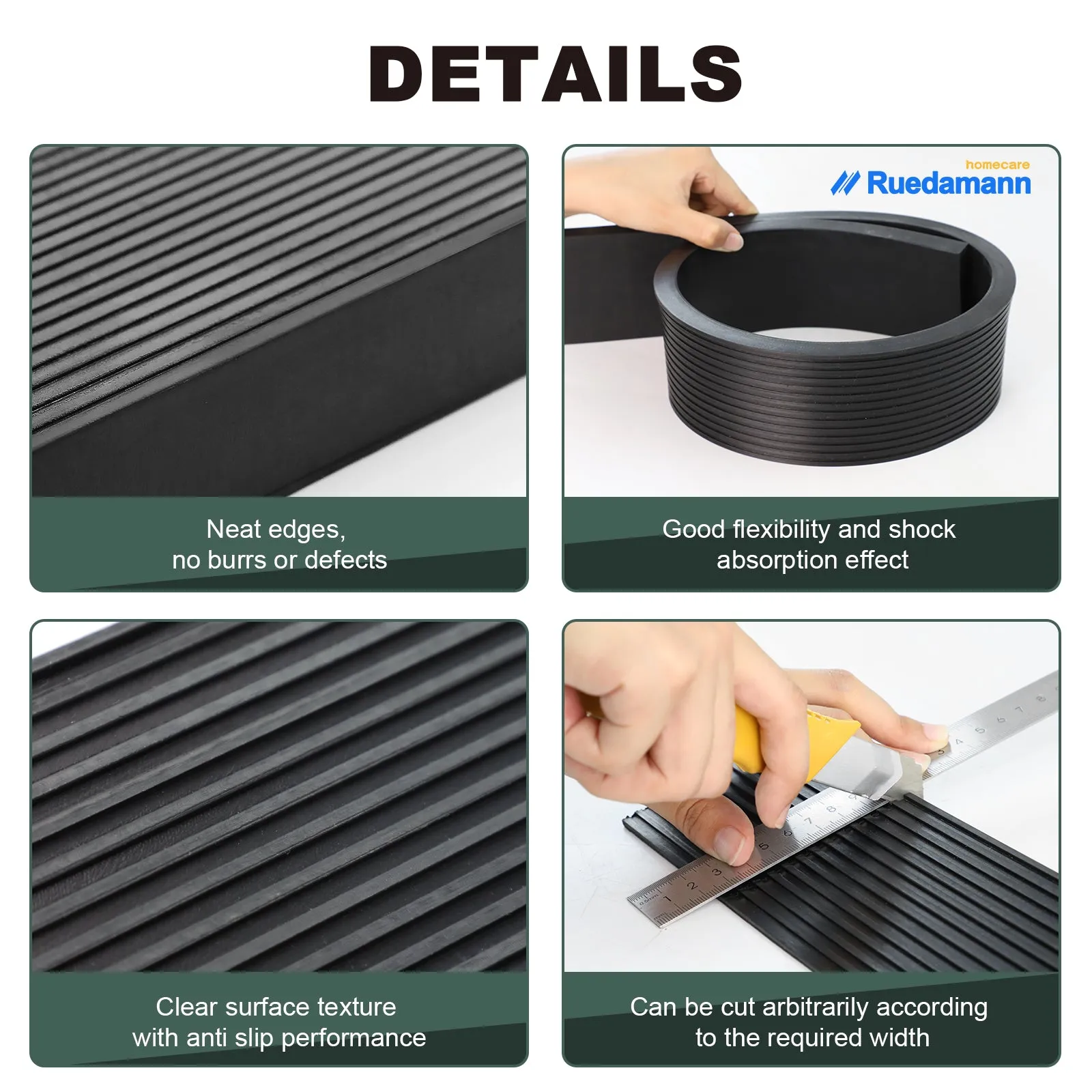 Ruedamann® Solid Rubber Threshold Ramp 35.4" Wide Non-Slip Wheelchair Ramp