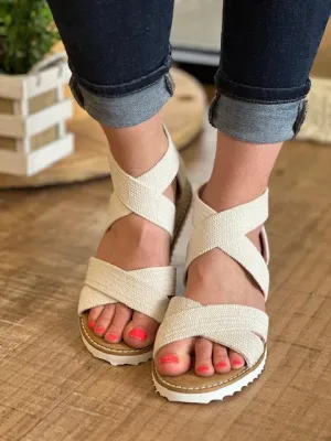 Sadie White Crisss-Cross Sandals